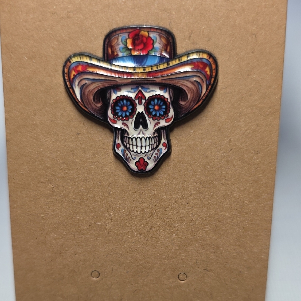 Colorful Sugar Skull Cowboy Hat Pin